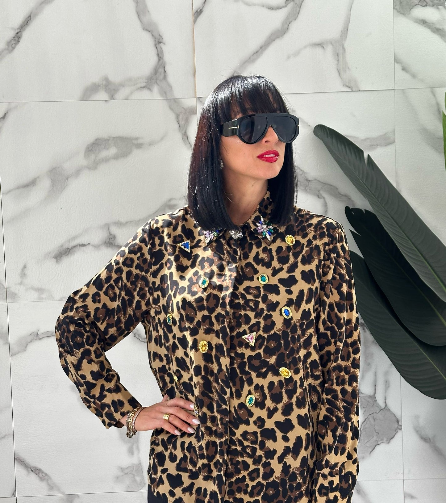 LA GLAMUROSA - Camicia jewels leopard